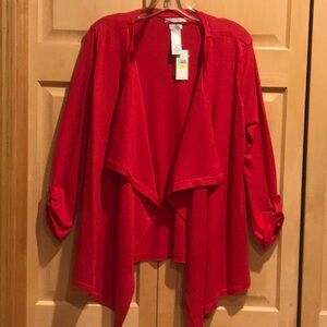New Van Heusen Red Cardigan Sweater with Waterfall Collar
